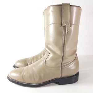 VTG Cowtown Handmade Plain Jane Cowboy Boots Mens 8 D Solid Taupe Leather Mexico